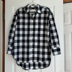 Maeve Anthropologie Black White Buffalo Plaid 100% Cotton Button Down Shirt XS